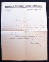 1943 A Magyar Cserkész főszerkesztőjének levele Bozó Gyula grafikusnak
