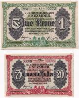 Nezsider / hadifogolytábor 1916. 20f + 1K, mindkettő "MS", római sorozat és arab sorszám T...