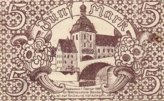 Német Birodalom/Weimari Köztársaság/Bamberg 1918. 5M piros sorszámmal, hivatalos érvénytelenítéssel ...