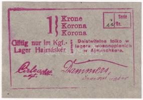 Hajmáskér / Hadifogolytábor 1914. 1K I. kiadásT:I,I- sarkoknál ragasztónyom / Hungary / Hajmáskér / POW Camp 1914. 1 Korona 1st issue C:UNC,AU glue marks on the cornenrs Adamo HHH-1.1