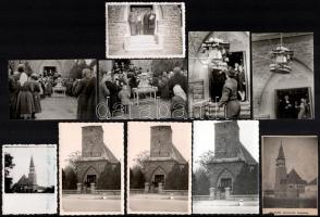 cca 1941 Mersevát, evangélikus templom, templom- és harangszentelés, 9 db fénykép, 10×7 és 7,5×6 cm között