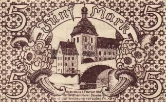 Német Birodalom/Weimari Köztársaság/Bamberg 1918. 5M fekete sorszámmal T:II/III