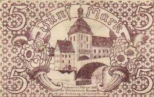 Német Birodalom/Weimari Köztársaság/Bamberg 1918. 5M fekete sorszámmal T:II/III