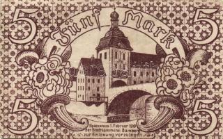 Német Birodalom/Weimari Köztársaság/Bamberg 1918. 5M fekete sorszámmal T:II/III