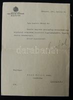 1943 Antal István nemzetvédelmi propagandaminiszter aláírása levélen