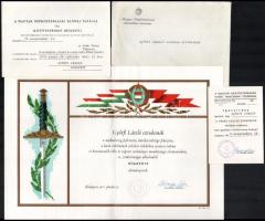 cca1975-1986 Szocialista kitüntetésadományozó oklevelek, meghívások Czinege Lajos, Losonczi Pál saját kezű aláírásaival