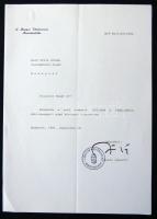 1991 Antal József miniszterelnök aláírása levélen