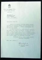 1991 Keresztes Sándor Szentszéki magyar nagykövet aláírása Bozó Gyulának írt köszönőlevélen