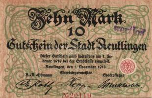 Német Birodalom/Weimari Köztársaság/Reutlingen 1918.11.1. 10M (2x) hivatalos érvénytelenítéssel T:II/III