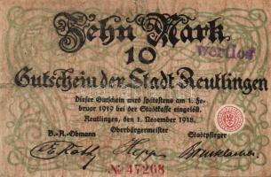 Német Birodalom/Weimari Köztársaság/Reutlingen 1918.11.1. 10M (2x) hivatalos érvénytelenítéssel T:II...