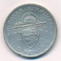 1938. 5P Ag "Szent István" T:2- patina Adamo P8.1