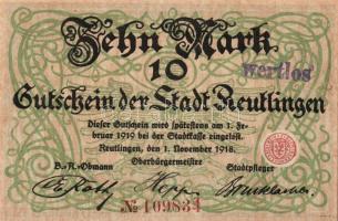 Német Birodalom/Weimari Köztársaság/Reutlingen 1918.11.1. 10M (5x) egymásutáni sorszámmal, hivatalos érvénytelenítéssel T:I