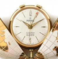 Potent svájci ébresztős zsebóra. földgömböt ábrázoló tokkal. Nagyon szép, működő állapotban d: 30 mm...