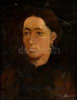 Markó Lajos (1882 - ): Női portré. Olaj, vászon, 28x25,5cm, sérült korabeli keretben. Jelzett.