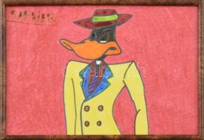 Saphier jelzéssel: Donald kacsa. Pasztell, zománc, papír. Üvegezett keretben. 34x22 cm