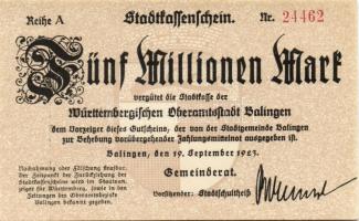 Német Birodalom/Weimari Köztársaság/Balingen 1923.8.19. 5000.000M (2x) egymásutáni sorszámmal T:I