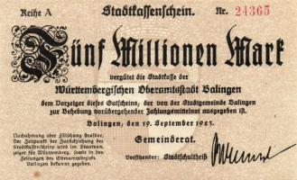 Német Birodalom/Weimari Köztársaság/Balingen 1923.8.19. 5000.000M (2x) egymásutáni sorszámmal T:I