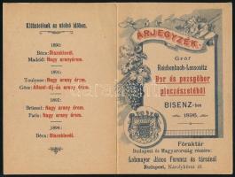 1896 Gróf Reichenbach-Lessonitz Bor és pezsgőbor pincészet árjegyzéke