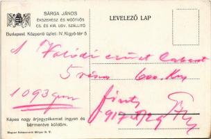 1917 Budapest V. Sárga János ékszerész és műötvös cs. és kir. udv. szállító központi üzlete reklámla...