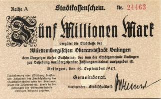 Német Birodalom/Weimari Köztársaság/ Balingen 1923.9.19. 5000.000M (2x) egymásutáni sorszámmal T:I
