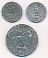 Amerikai Egyesült Államok 1954. 25c Ag + 1974. 25c Cu-Ni + 1$ Cu-Ni "Eisenhower" T:2
USA ...