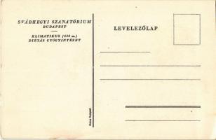 Budapest XII. Svábhegyi Szanatórium Klimatikus Diétás Gyógyintézet reklámlapja síelőkkel, téli sport...