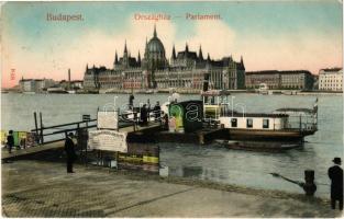 1908 Budapest V. Országház, Parlament, hajóállomás, Lánchíd ingahajó "Császárfürdői jeggyel" Taussig A. 8704. (EK)