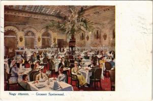 1917 Budapest V. Grand Hotel Hungaria Nagyszálloda reklámlapja, Nagy étterem, belső. Klösz György és Fia