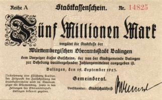 Német Birodalom/Weimari Köztársaság/ Balingen 1923.9.19. 5000.000M (2x) T:II