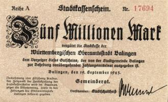 Német Birodalom/Weimari Köztársaság/ Balingen 1923.9.19. 5000.000M (2x) T:II