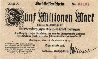 Német Birodalom/Weimari Köztársaság/ Balingen 1923.9.19. 5000.000M (2x) T:II