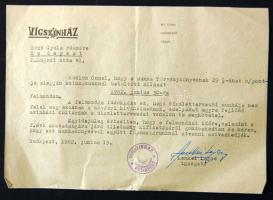 1962 Lenkei Lajos a Vígszínház igazgatójának aláírása levélen