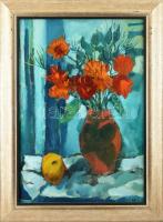 Dallos Lívia (1927-): Csendélet. Olaj, farost, jelzett. Hátoldalán Képcsarnok Vállalat címkéjével. D...