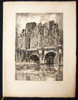 1971 Parizsi hotel menükártyája szignós rézkarccal és európai cserkészvezetők aláírásával a belsején / Paris Hotel menu-card with signed engraving. Boy -scout signatures on the inside