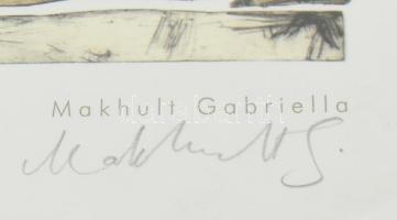 Makhult Gabriella (1981-): Háromkút. Rézkarc után készült ofszetnyomat, papír. Jelzett. Számozott a ...