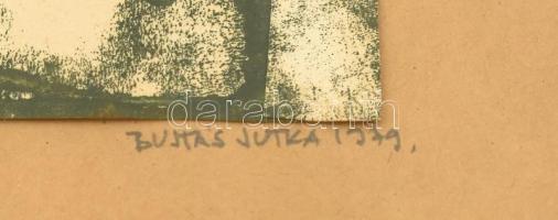 Bujtás Jutka 1979 jelzéssel: Női akt. Monotípia, papír. 27x11,5 cm. Üvegezett fa keretben