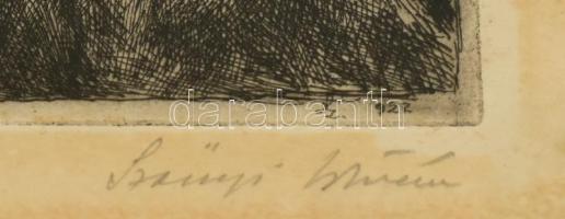 Szőnyi István (1894-1960): Öregasszony. Rézkarc, papír. Jelzett. Lap széle kissé foltos. 13x11 cm. Ü...