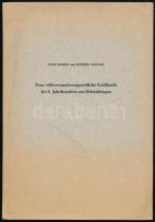 Von Kurt Horedt-Dumitru Protase: Ein völkerwanderungszeitlicher Schaftzfund und Cluj-Someseni (Siebenbürgen.) Sonderdrucke aus Germania 48., 1970,1-2. Halbband, Germania 50., 1972.,1-2. Halbband. Berlin, 1971-1972., Walter de Gruyter, 85-98 p. + 5 (Tafel 21-25.) t.; 174-220 p.+24 (Tafel 21-56) t. Német nyelven. Szövegközti fekete-fehér illusztrációkkal, térképekkel és egészoldalas fekete-fehér képtáblákkal illusztrált. Rajta a népvándorláskori apahidai gepida kincsleletről készült fekete-fehér fotókkal. Kiadói papírkötés.   Az egyik szerző, Kurt Horedt (1914-1991) erdélyi szász őstörténész, az második apahidai kincsleletet feltáró régész dedikációjával.