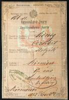 1873 Személyi igazolvány Körmöcbányán kiállítva 15 kr okménybélyeggel / ID card issued in Kremnica