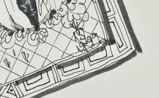 Sinkó Veronika (1945-): Magyar szentek 12 db illusztráció, tus, vegyes technika. Jelzettek. 12x19 cm