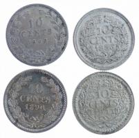 Hollandia 1890. 10c Ag "III. Vilmos" + 1906. 10c Ag "I. Vilma" + 1911. 10c Ag "I. Vilma" + 1936. 10c Ag "I. Vilma" T:1-,2 Netherlands 1890. 10c Ag "Wilhelm III" + 1906. 10 Cents Ag "Wilhelmina I" + 1911. 10 Cents Ag "Wilhelmina I" + 1936. 10 Cents Ag "Wilhelmina I" C:XF,F