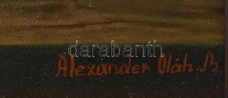 Oláh, Alexander (Oláh István?-): Palackos csendélet. Olaj, falemez, jelzett. Dekoratív fa keretben, ...