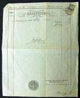 1867 Magyar kir Egyetemi nyomda számlája 1 kr illetékbélyeggel