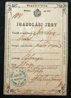 1884 Személyi igazolvány Körmöcbányán kiállítva 15 kr okménybélyeggel / ID card issued in Kremnica