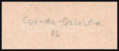 Olvashatatlan jelzéssel: Áttűnés. Zománcfesték, fém, paszpartuban, 26×18 cm