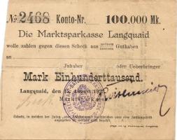 Német Birodalom/Weimari Köztársaság/Langquaid 1923.8.15. 100.000M T:II/III