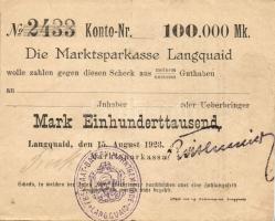 Német Birodalom/Weimari Köztársaság/Langquaid 1923.8.15. 100.000M T:II/III