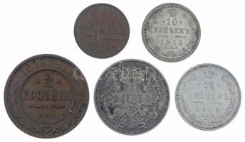 Orosz Birodalom 1912. 1/2k Cu + 2k Cu + 10k Ag + 15k Ag + 20k Ag T:1-,2
Russian Empire 1912. 1/2 Ko...