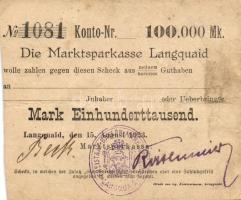 Német Birodalom/Weimari Köztársaság/Langquaid 1923.8.15. 100.000M T:II/III