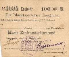 Német Birodalom/Weimari Köztársaság/Langquaid 1923.8.15. 100.000M T:II/III